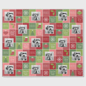 赤と緑のクリスマスフォトとタイプお洒落付き ラッピングペーパー (フラット)