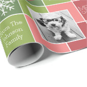 赤と緑のクリスマスフォトとタイプお洒落付き ラッピングペーパー (ロールコーナー)