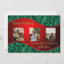 赤と緑のクリスマスフォトカ縁どード シーズンカード