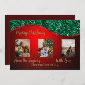 赤と緑のクリスマスフォトカ縁どード シーズンカード (正面/裏面)