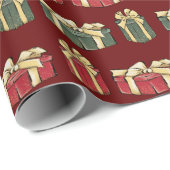 赤と緑のクリスマスプレゼント赤のラッピング紙 ラッピングペーパー (ロールコーナー)