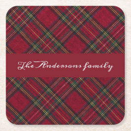 赤と緑のクリスマスプレッドファミリー名 スクエアペーパーコースター