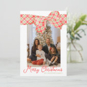 赤と緑のクリスマスプレッドボウラップフォト シーズンカード (スタンド正面)