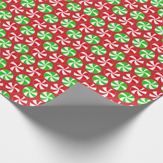 赤と緑のクリスマスペパーミントスペアミントキャンディ ラッピングペーパー (角)