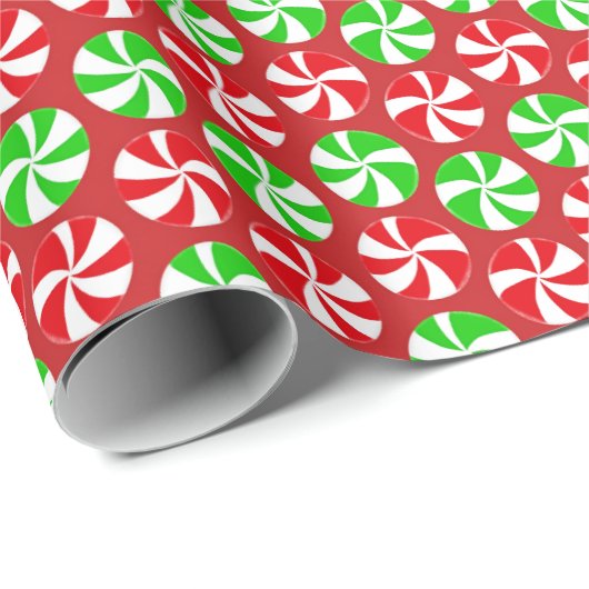 赤と緑のクリスマスペパーミントスペアミントキャンディ ラッピングペーパー (ロールコーナー)