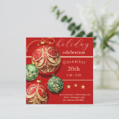 赤と緑のクリスマスホリデーオーナメントパーティー 招待状 (スタンド正面)