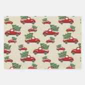 赤と緑のクリスマスホリデーヴィンテージトラック ラッピングペーパーシート (正面2)