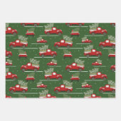 赤と緑のクリスマスホリデーヴィンテージトラック ラッピングペーパーシート (正面)