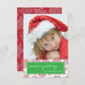 赤と緑のクリスマスホリデー写真カード 招待状 (正面/裏面)