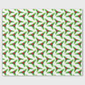 赤と緑のクリスマスホリーベリーと葉 ラッピングペーパー (フラット)