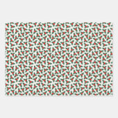 赤と緑のクリスマスホリー調整 ラッピングペーパーシート (正面)