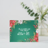 赤と緑のクリスマスポインセチアの結婚式 インビテーションポストカード (スタンド正面)