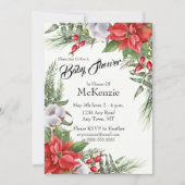 赤と緑のクリスマスポインセチア赤ちゃんシャワー 招待状 (正面)