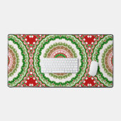 赤と緑のクリスマスマンダラメダリオン デスクマット (キーボード&マウス)