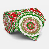 赤と緑のクリスマスマンダラメダリオン ネクタイ (ロール)