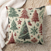 赤と緑のクリスマスモチーフのコラージュ クッション (ブランケット)