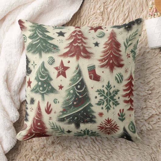 赤と緑のクリスマスモチーフのコラージュ クッション (ブランケット)