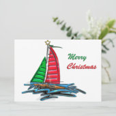 赤と緑のクリスマスヨット 招待状 (スタンド正面)