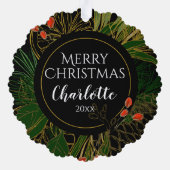 赤と緑のクリスマスリースパーソナライズされた、 オーナメントカード (裏面)