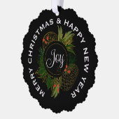 赤と緑のクリスマスリースパーソナライズされた、 オーナメントカード (左)