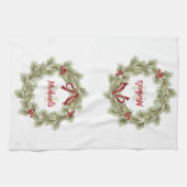 赤と緑のクリスマスリース カスタム キッチンタオル (横)