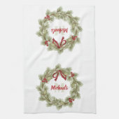 赤と緑のクリスマスリース カスタム キッチンタオル (縦)