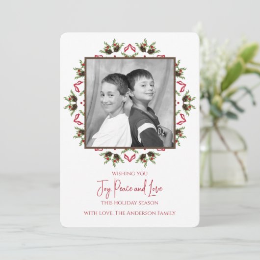 赤と緑のクリスマスワンフォトシンプル 招待状 (スタンド正面)