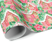 赤と緑のクリスマス名門私立校風のジンジャーブレッドハウス ラッピングペーパー (ロールコーナー)