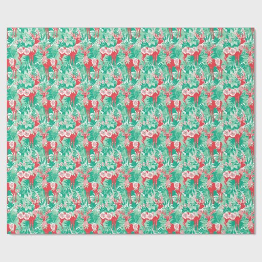 赤と緑のクリスマス名門私立校風のトナカイ ラッピングペーパー (フラット)