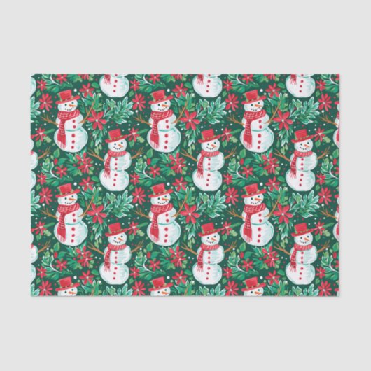 赤と緑のクリスマス名門私立校風の雪だるま 薄葉紙 (正面)
