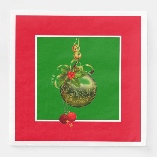 赤と緑のクリスマス紙ディナーナプキンズ (正面)