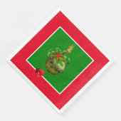赤と緑のクリスマス紙製ディナーナプキン (コーナー)