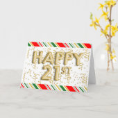 赤と緑のクリスマス金ゴールド21日 カード (黄色い花)