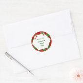 赤と緑のクリスマス食品ラベル ラウンドシール (封筒)