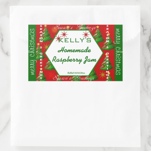 赤と緑のクリスマス食品ラベル 長方形シール (バッグ)