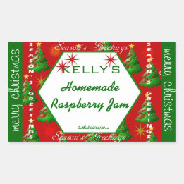 赤と緑のクリスマス食品ラベル 長方形シール