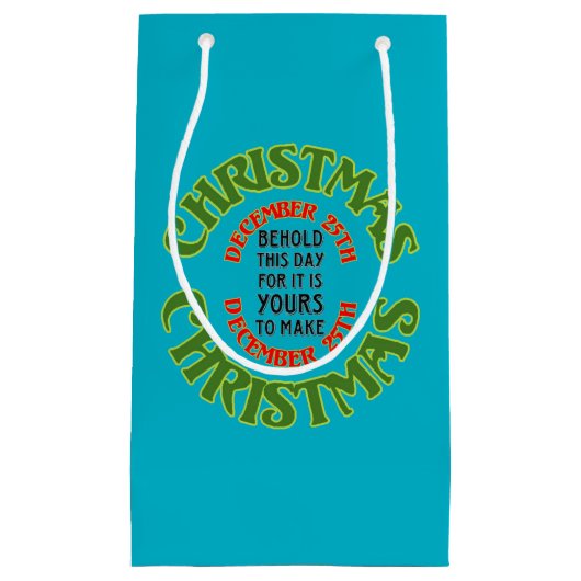 赤と緑のクリスマス12月25引用文 スモールペーパーバッグ (正面)