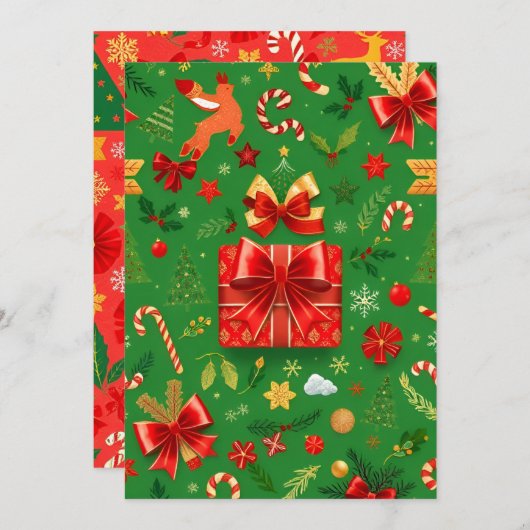 赤と緑のクリスマス シーズンカード (正面/裏面)