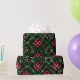 赤と緑のクリスマス スノー プラッド柄 ラッピングペーパー