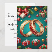 赤と緑のクリスマス・セーブ・ザ・デートカード 招待状 (正面/裏面)