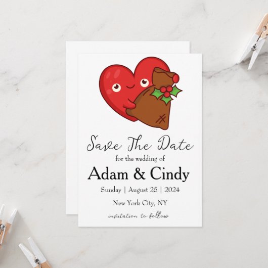 赤と緑のクリスマス・セーブ・ザ・デートカード 招待状 (正面/裏面インサイチュ)