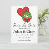 赤と緑のクリスマス・セーブ・ザ・デートカード 招待状 (スタンド正面)