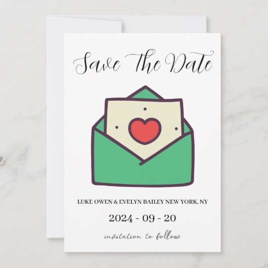 赤と緑のクリスマス・セーブ・ザ・デートカード 招待状 (正面)