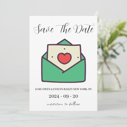 赤と緑のクリスマス・セーブ・ザ・デートカード 招待状 (スタンド正面)