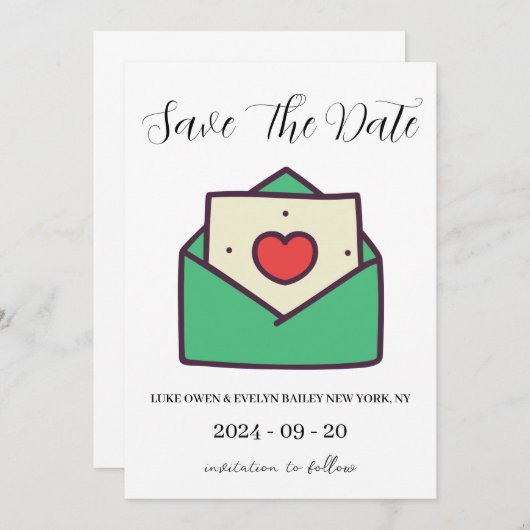 赤と緑のクリスマス・セーブ・ザ・デートカード 招待状 (正面/裏面)