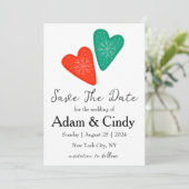 赤と緑のクリスマス・セーブ・ザ・デートカード 招待状 (スタンド正面)