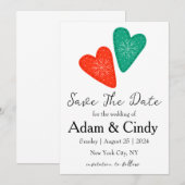 赤と緑のクリスマス・セーブ・ザ・デートカード 招待状 (正面/裏面)