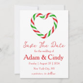 赤と緑のクリスマス・セーブ・ザ・デートカード 招待状 (正面)