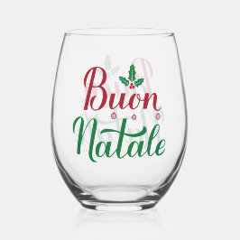 赤と緑のクリスマス Buon Natale ステムなしワイングラス