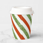 赤と緑のグリッターと白のストライプのホリデーシーズン 紙コップ (右)